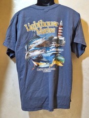 Lighthouse Marina Hope Town Abaco Bahamas T-Shirt XL Blue Pocket Tee Fishing