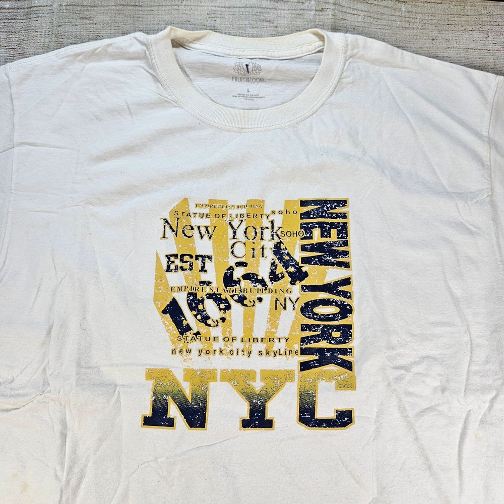 VTG Fruit of the Loom Men’s White Large L New York City Graphic T-Shirt *Dingy
