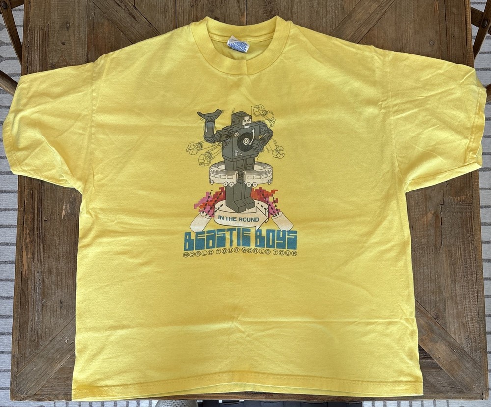 VTG 90s Beastie Boys HELLO NASTY In The Round Tour T-Shirt Yellow XL Wide Nice!