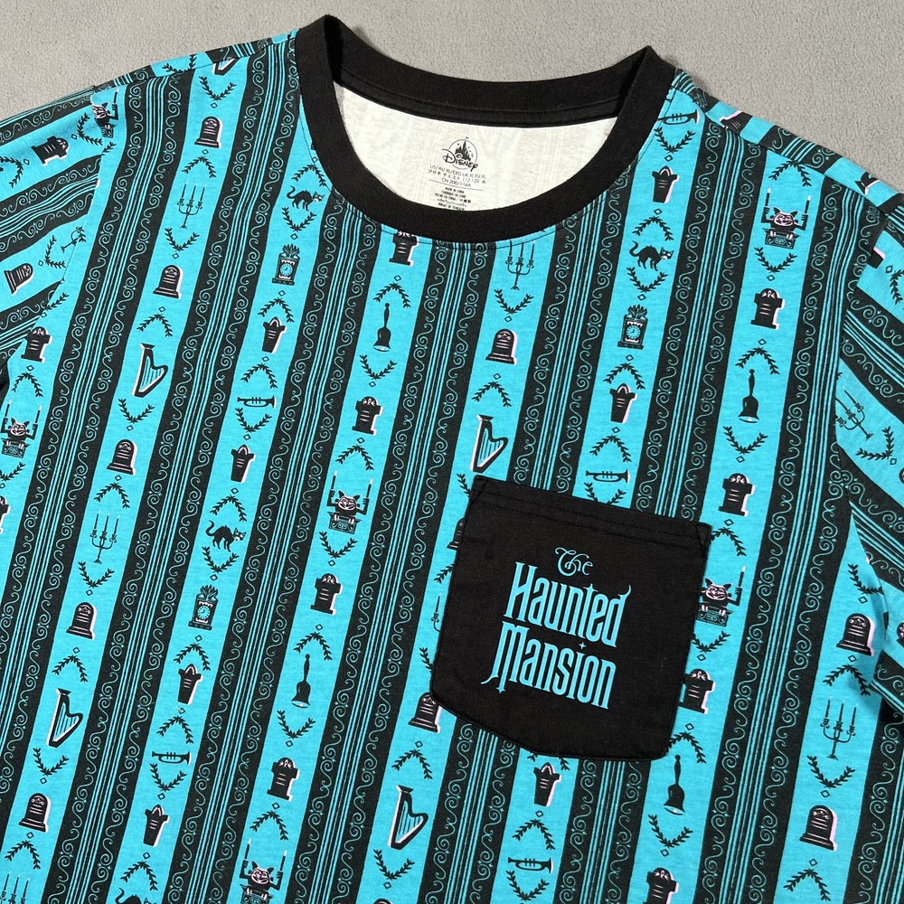 Disney The Haunted Mansion Glow in The Dark Pocket T-Shirt XL Blue Black AOP