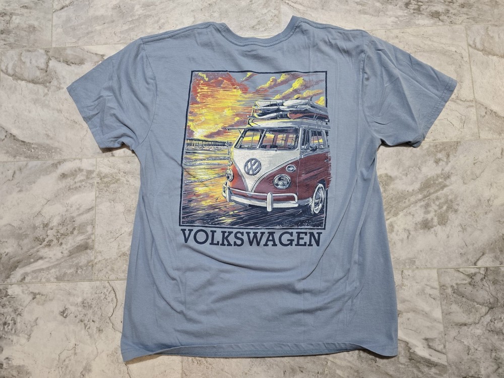 VW Volkswagen Bus Vehicle Beach T-Shirt Mens Sz M Blue Van Tee Official