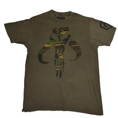 Star Wars Boba Fett Mandalorian Camo Mythosaur Skull Shirt Mens Medium Green