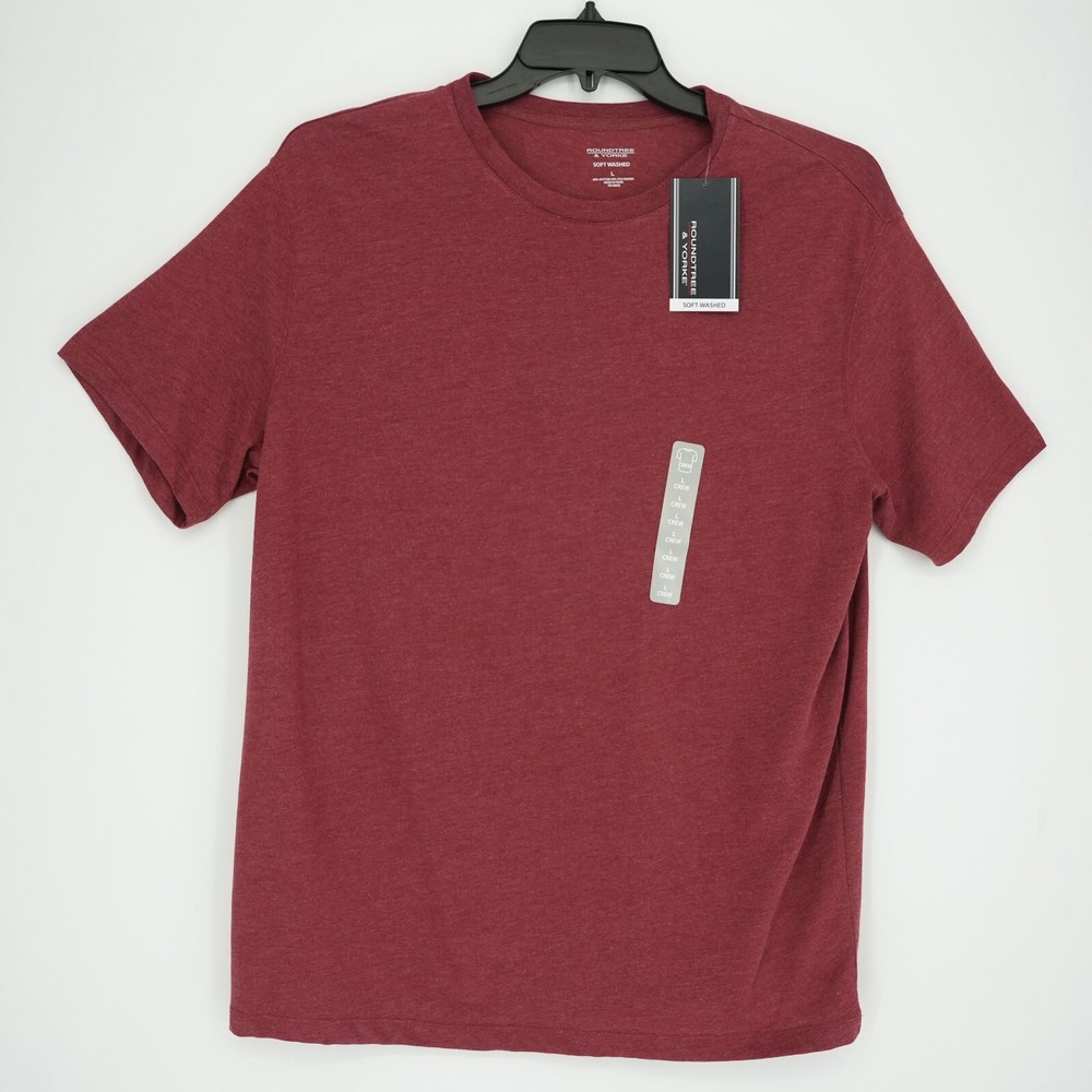 Roundtree & Yorke Men’s Short-Sleeve Shirt L Red Crew Soft-Washed NWT