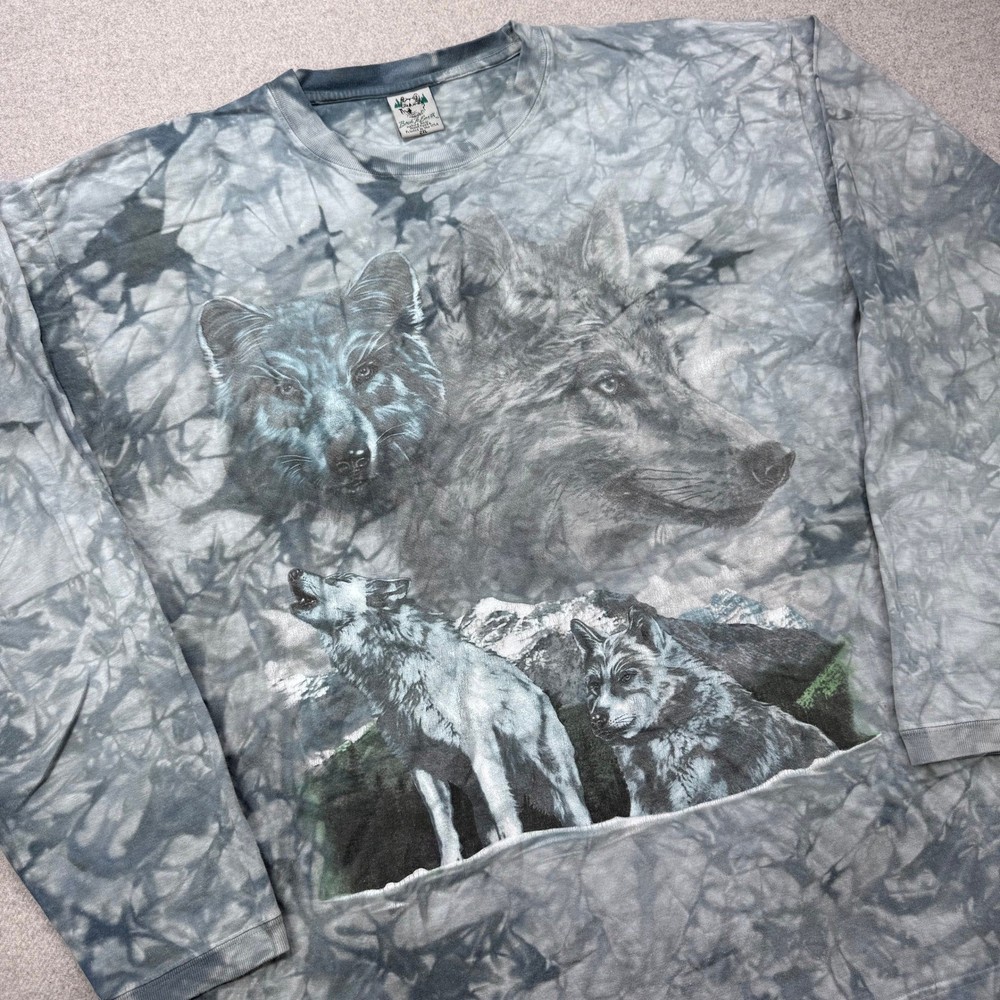 Vintage 90s Back to Earth T-Shirt Size 2XL Wolf Nature Tie Dye Long Sleeve *FLAW
