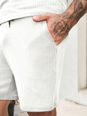 White Men’s 2 piece Casual outfit’s Waffle Knit polo shirt’s and short’s set …
