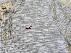 HOLLISTER Mens Textured Boucle Short Sleeve Henley Marled Gray S