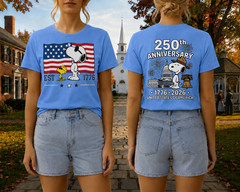 Snoopy 250th Anniversary T Shirt Front Back 1776 2026 America 4th Of July Tee