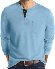 Mens Fashion Henley Shirts Long Sleeve Button Cotton T-Shirt with Pocket