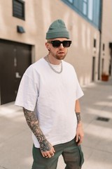 MENS DROP SHOULDER TEE OVERSIZED flat hem line extended shoulder Tee