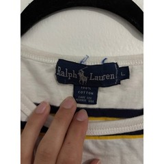 Ralph Lauren Vintage 90’s Mens L Striped Pocket T-Shirt White Navy Yellow Logo
