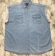 V TWIN Motorcycle Apparel Biker Mens Denim Shirt Size XL Sleeveless Pockets