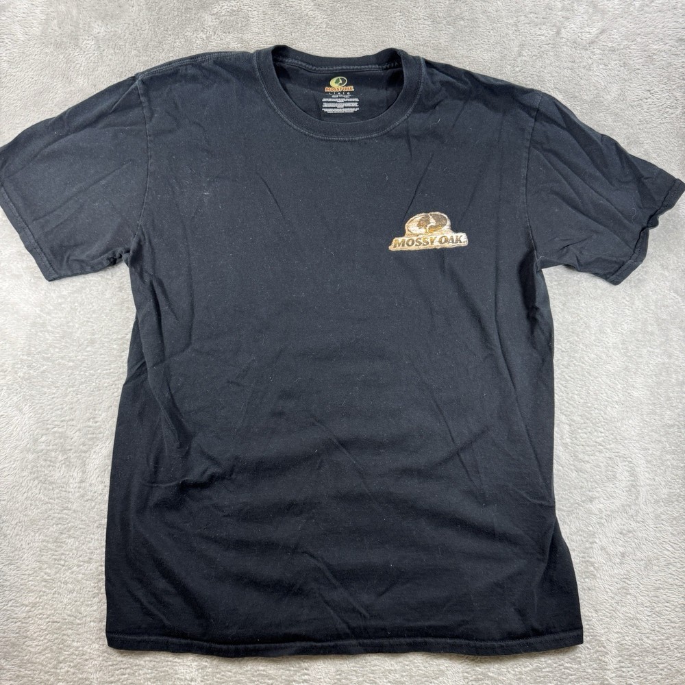 Mossy Oak Men’s Black Outdoor Retro Hunting Graphic Tee Shirt Size Large Logo