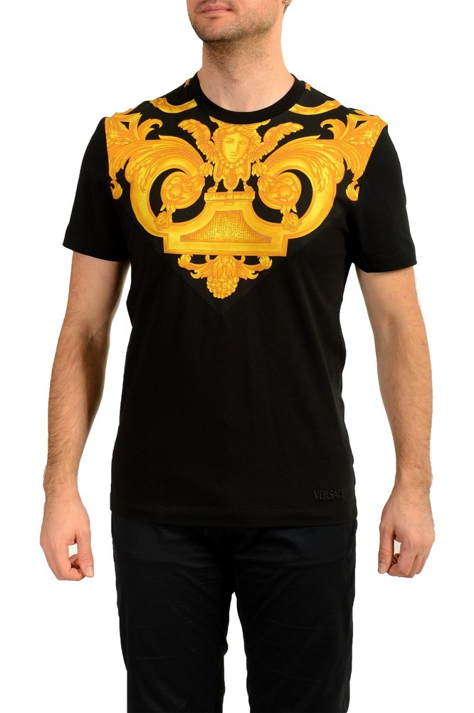 Versace Men’s Black Barocco Logo Print Short Sleeve T-Shirt US S IT 48