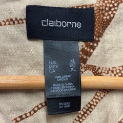 vtg/y2k Claiborne Shirt Mens XL Extra Large Tan 100% Linen Tropical Button Up