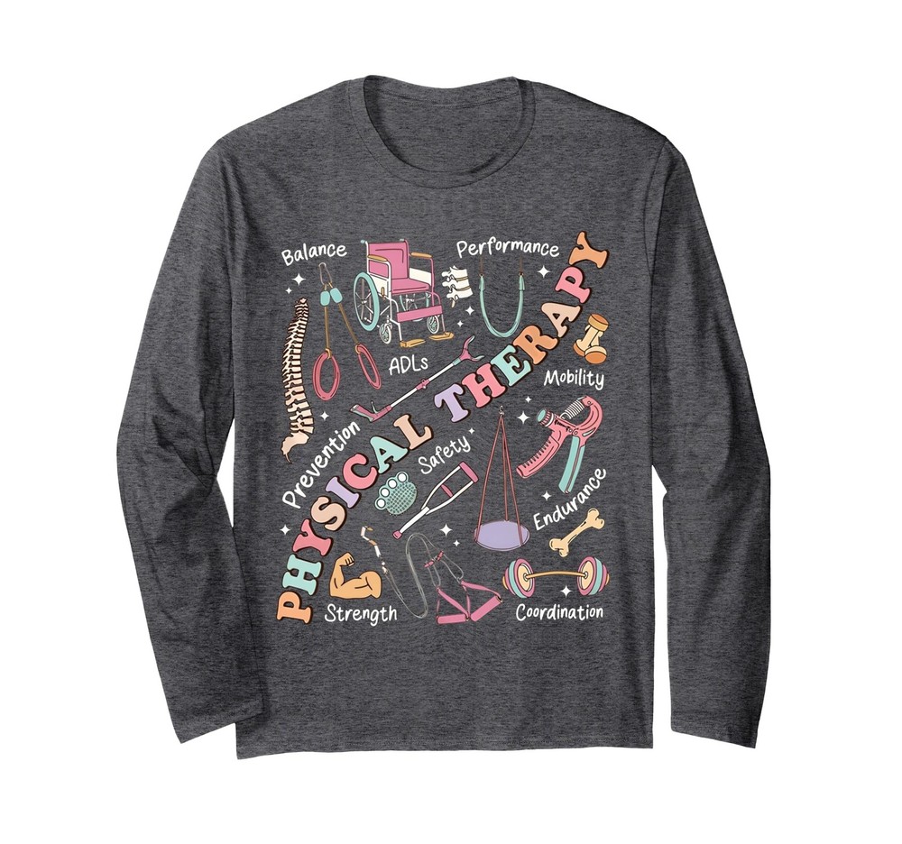 Retro Groovy Physical Therapy PT Exercise DPT Therapist PTA Long Sleeve T-Shirt