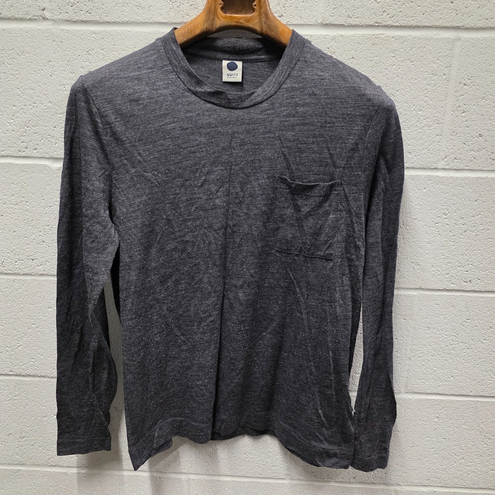 NN07 Shirt Mens S Gray Long Sleeve Crewneck Solid Casual Knit Tee T-Shirt Wool