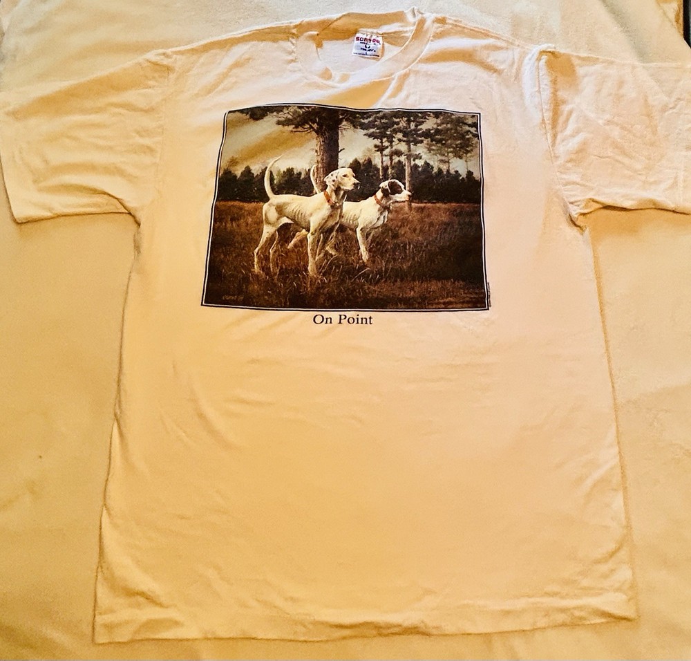 VTG Soft Tee/Tee Jays USA Single Stitch L Graphic Hunting Dogs “On Point” Cotton