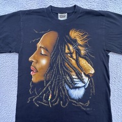 Vtg The Roxx 90s Mens L Black Graphic T Shirt Single Stitch Bob Marley Lion Zion