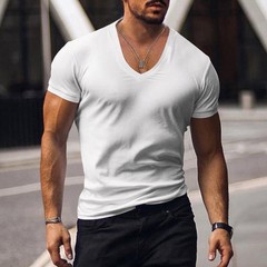 Mens Summer Tops Short Sleeve Muscle T Shirt Men Slim Fit V Neck Blouse Work Tee