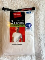Hanes Crew Neck T-Shirts 3 PK Lay Flat Collar Tagless ComfortSoft NOS 2010 sz L