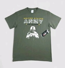 US ARMY Mens Shirt Medium Short Sleeve USA Spell Out Veteran Logo Green DELTA