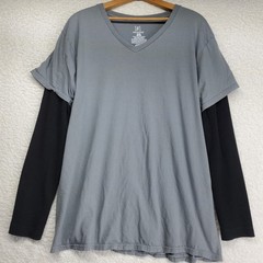 Men’s Twofer T-Shirt XL Black Gray Waffle Knit V-Neck Y2K Grunge Skater