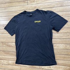 OAKLEY T Shirt Men M Black Orange Yellow Spellout Grunge Custom Sports Tee 38″