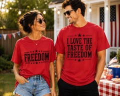 Matching 4th of July Couple Shirts, I Love the Taste of Freedom Tee, His and