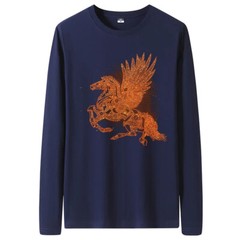 New Fashion Horse Wing Rhinestone Diamond Long Sleeve Luxury Men Trend T-Shirt