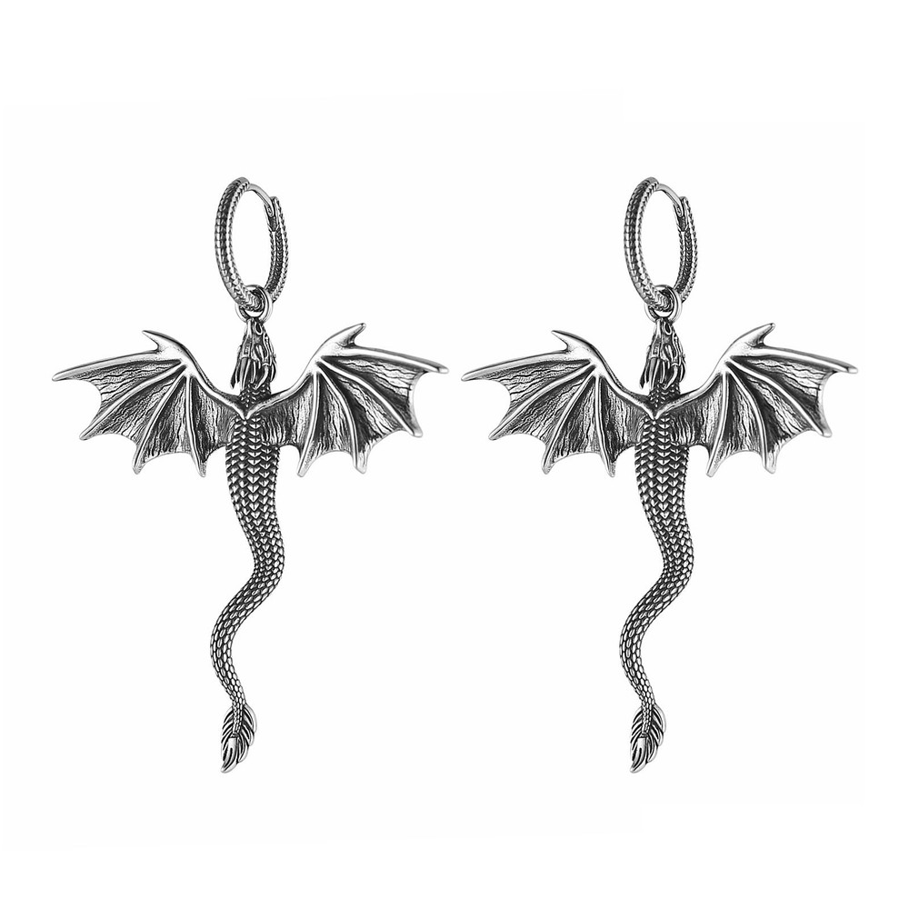 Dragon Dangle Drop Earrings for Men Stainless Steel Gothic Punk Dragon Earrin…