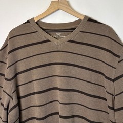 Faded Glory Mens 2XL Brown Striped V-Neck Long Sleeve Ribbed Knit Shirt RN52469
