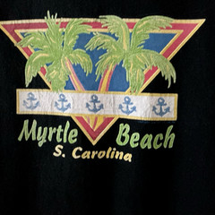 VTG Retro T-Shirt Black Sh Sl Preppy Logo MYRTLE BEACH S. Carolina Palm Tree LG