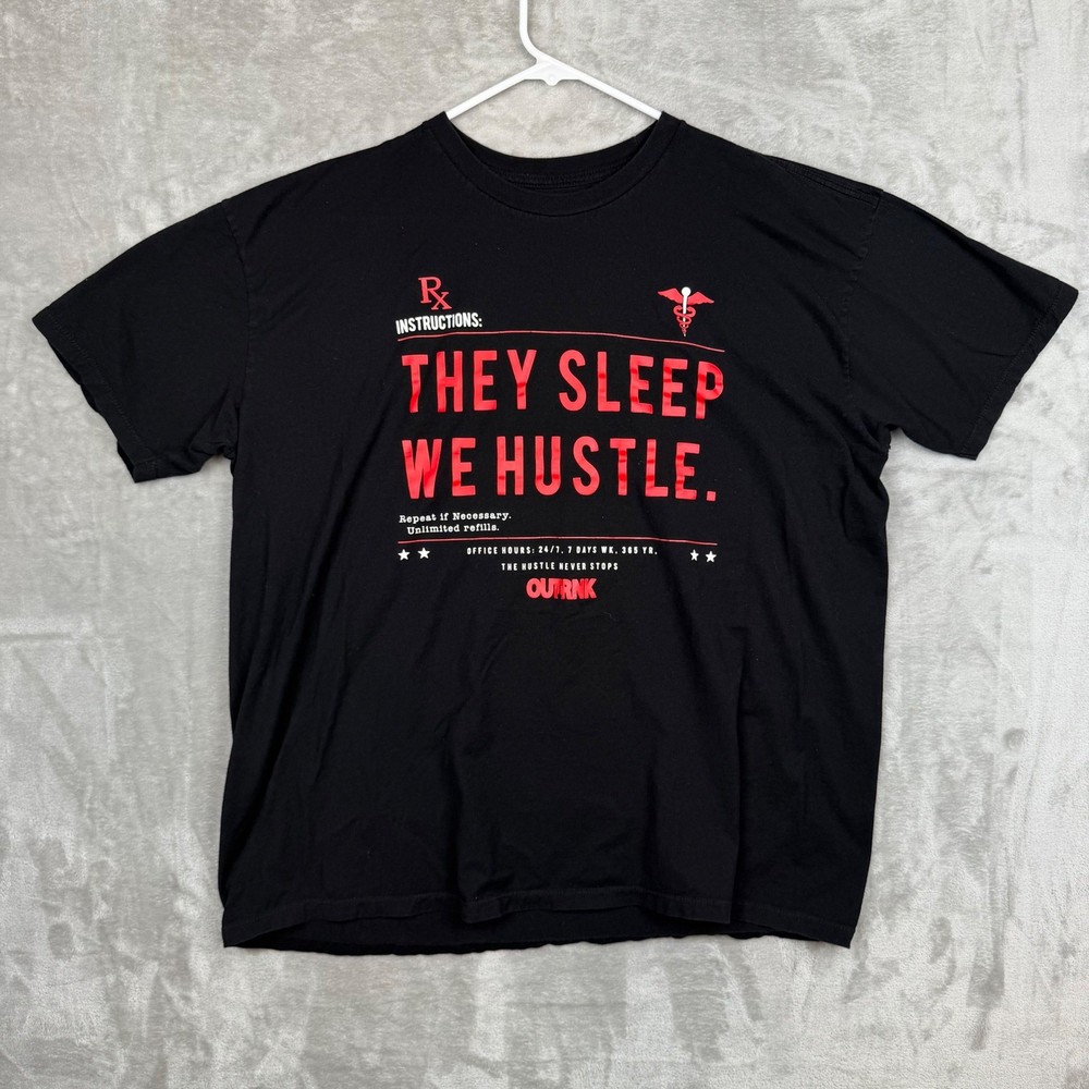 Outrank They Sleep We Hustle RX Graphic Tee Black Mens 2XL Streetwear T-Shirt