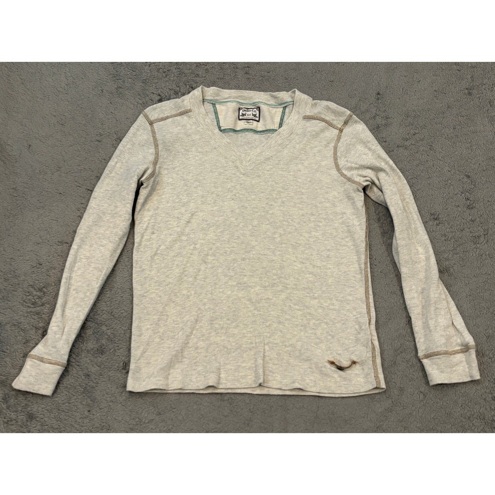 Diesel Co Mens V-Neck Waffle Knit Thermal Long Sleeve Shirt Gray Cotton L