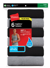 Hanes T-Shirt, 6-Pack, Moisture-Wicking T-Shirt Undershirts, Black/Grey/Blue