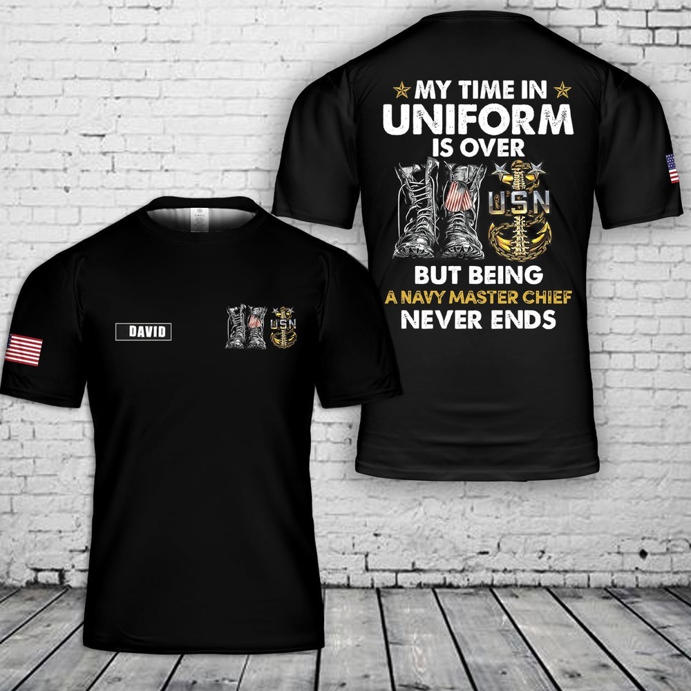 Custom Name US Navy Master Chief Anchor Backbone 3D T-Shirt Military AOP SHirt