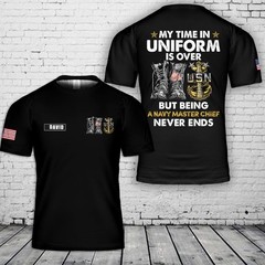 Custom Name US Navy Master Chief Anchor Backbone 3D T-Shirt Military AOP SHirt