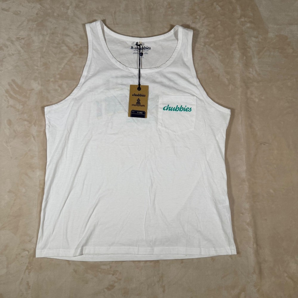 Chubbies Tank Top Mens XL White New Spring Breaker Skys Out Thighs Out Pocket