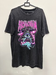 Social Chain Graphic T Shirt XL Black Acid Wash All Seeing Eye Neon Oversized