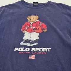 Vintage 90s Polo Sport Ralph Lauren Men’s T-Shirt Size Large Navy Blue Bear USA