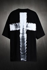ByTheR ProjectR Mens Black White Cross Hand Painted Graphic T-Shirt Loose Fit