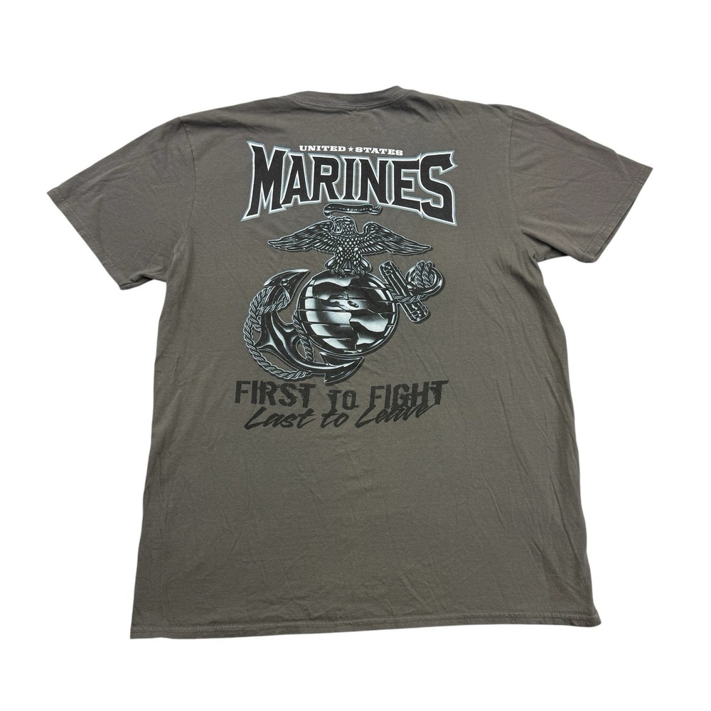 United States Marines Shirt Mens Large L Gray First To Fight Military