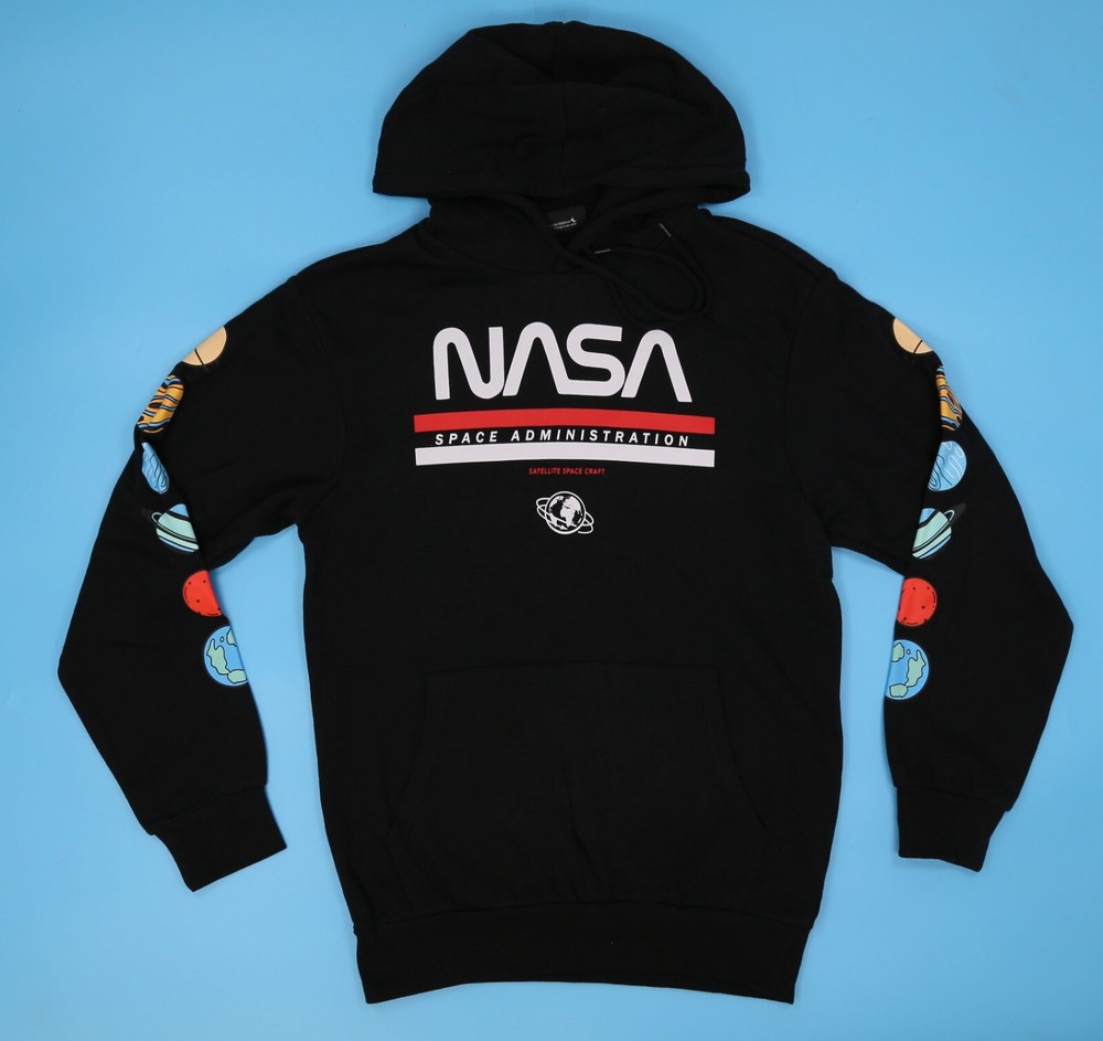 NASA Men’s Hoodie Pullover Athletic Long Sleeves Sweatshirts S Black.