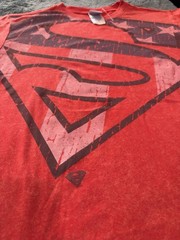 Superman Crew Neck T Shirt Off Center Americana Logo Red New Without Tags!!