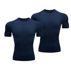 2Pcs Plain Compression TShirts Mens Summer Running shirt Turtleneck Elastic Quic