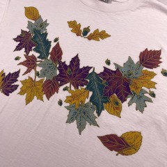 Vtg 90s Oneita Fall Leaves Tee XL Autumn Harvest Nature Acorn Single Stitch USA