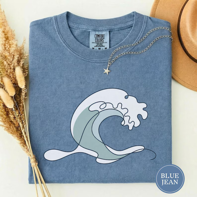 Ocean Wave Beach Line Art Minimalist Coastal Marine Comfort Tee