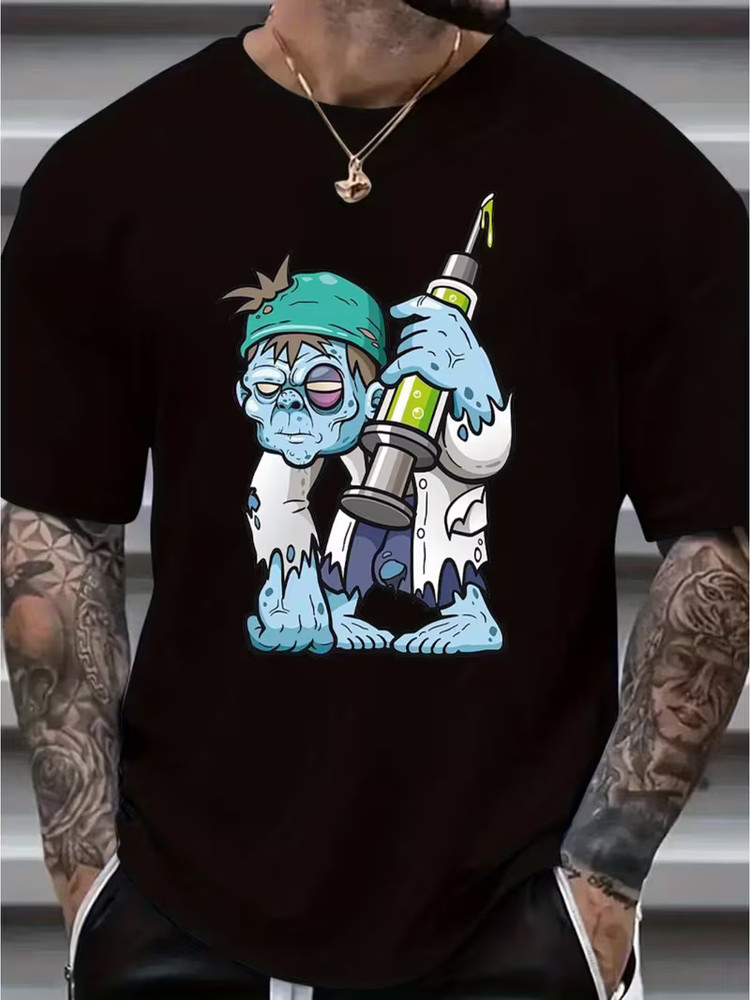 Men’s Casual T-Shirt – Solid Color, Round Neck, Machine Washable Polyester