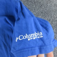 Columbia PFG Shirt Mens L Blue Short Sleeve Flag Logo Graphic Tee Fishing
