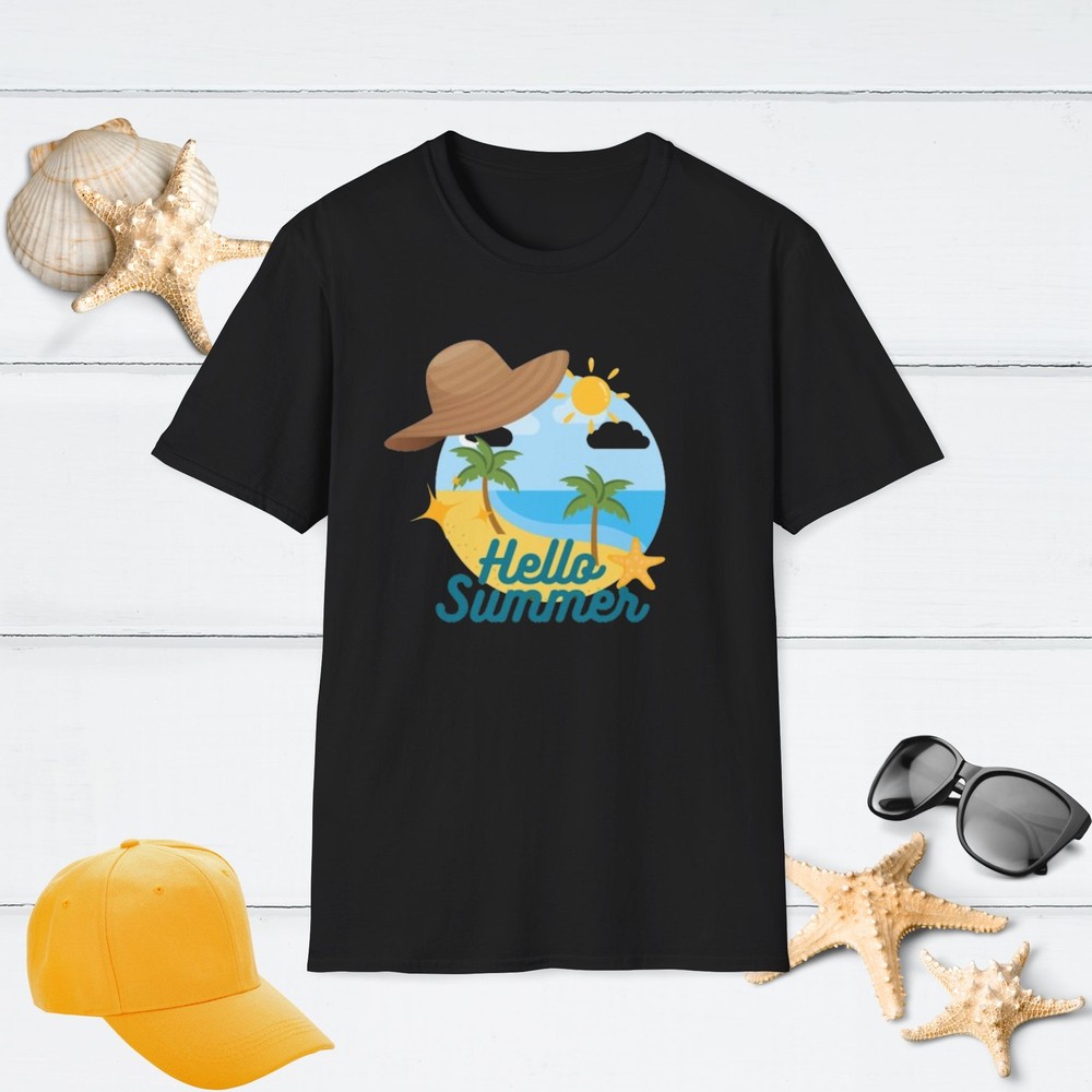 Hello Summer Unisex Softstyle T-Shirt, Beachwear, Vacation Shirt, Summer Shirt